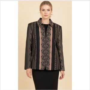 Vintage 1990s Vertical Panel Textured Jacket in Black, Brown & Gold/ Statement